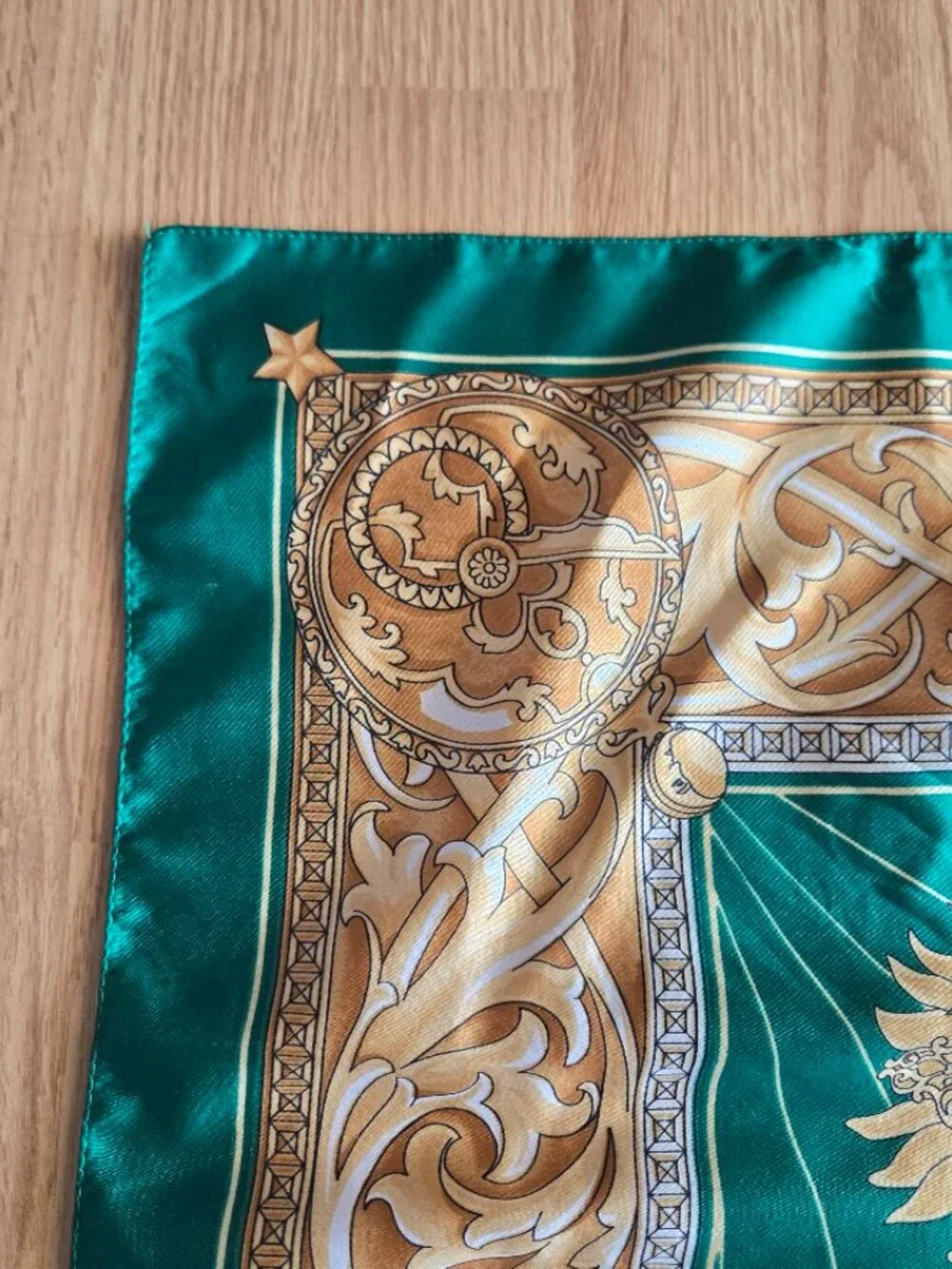 Vintage Emerald Green Celestial Zodiac Satin Feel Square Scarf - Picture 2 of 8